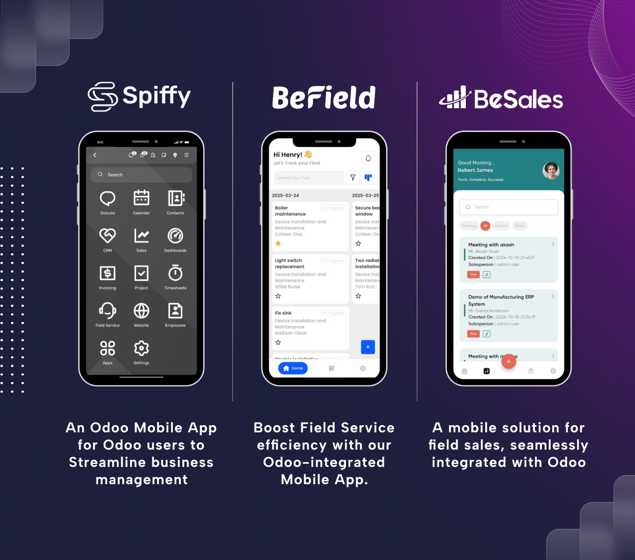 Odoo Business Mobile App | Spiffy | BeField | BeSales